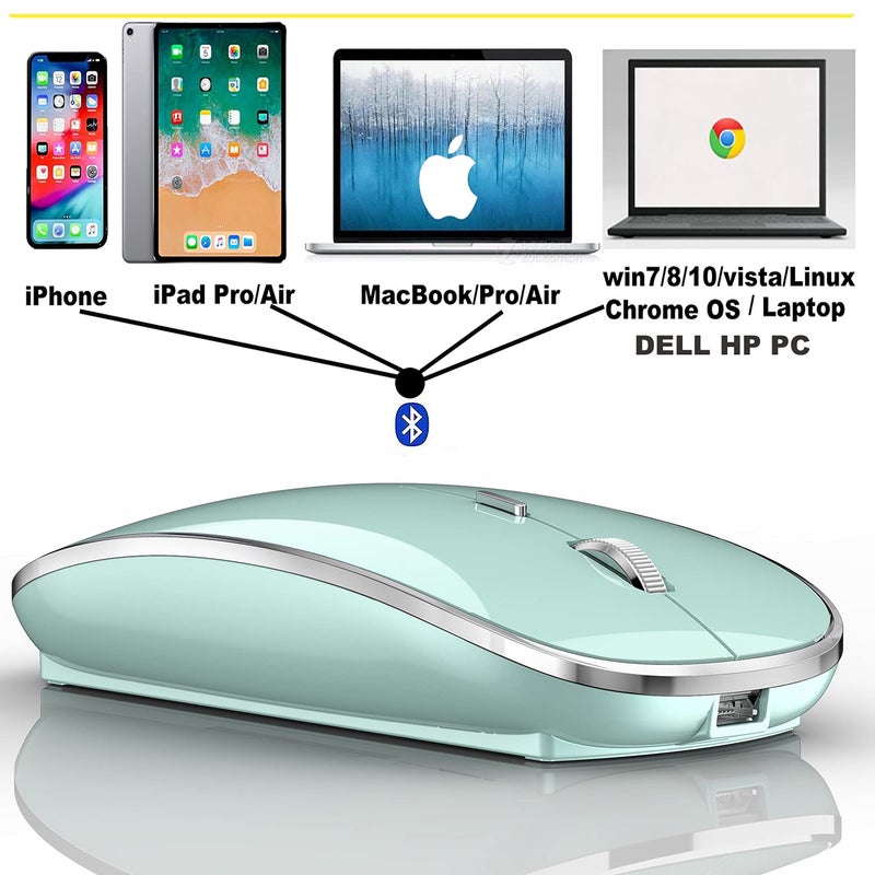 Harfoowo Rechargeable Bluetooth Mouse Wireless Bluetooth Mouse for iPad pro iPad Air Mac MacBook Pro MacBook Air Laptop Chromebook Windows HP DELL (Blue) - Image 3